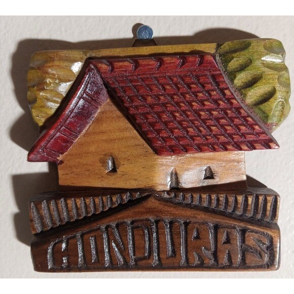 Vintage Honduras 3D Hand Carved Wooden House